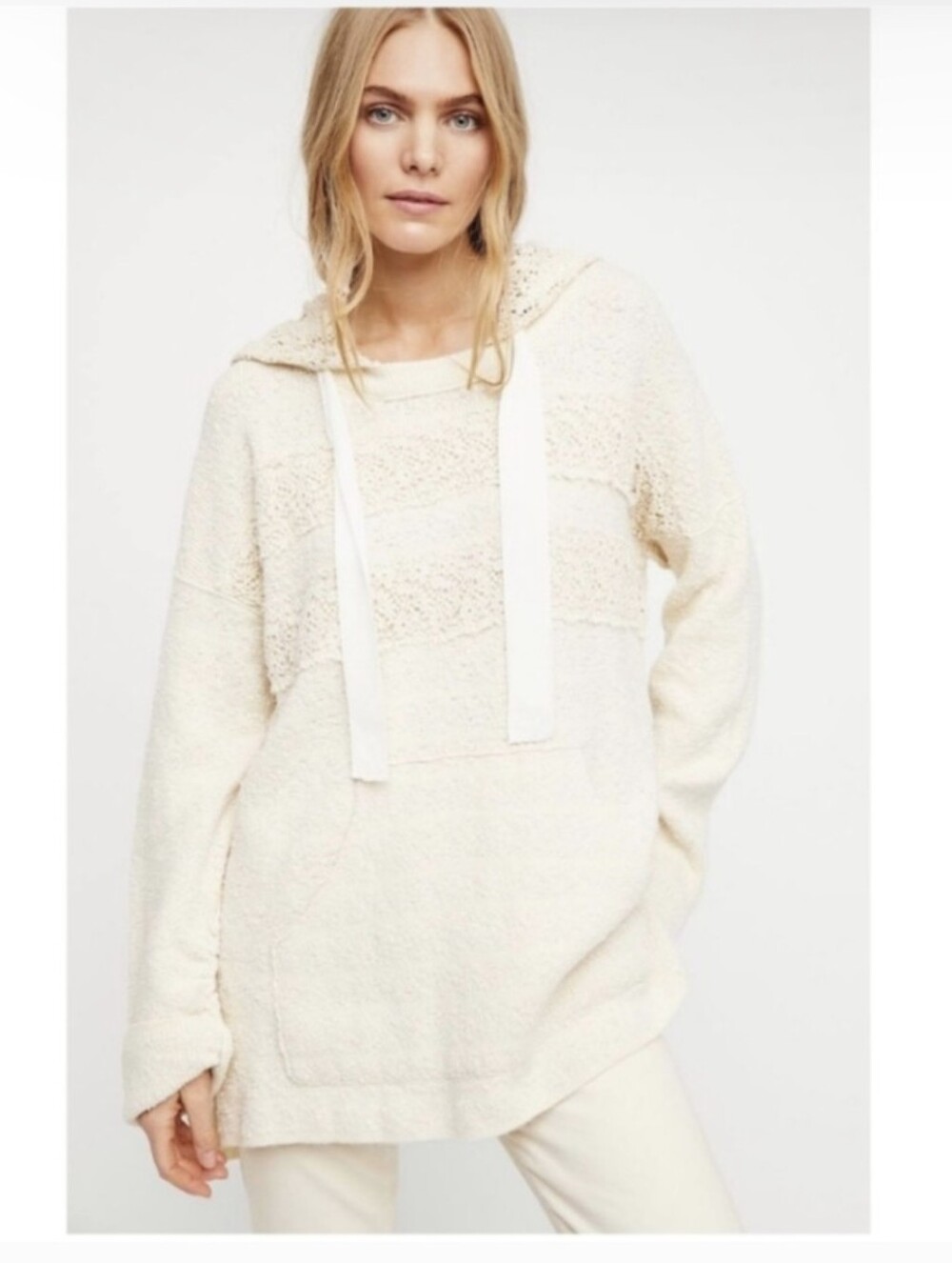 Free People Candy Crochet Hoodie Ivory Oversized Boho Small